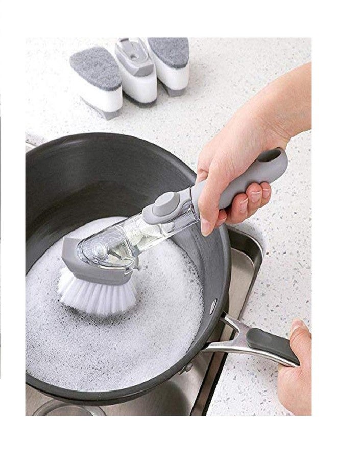 شوب فورك فرشاة تنظيف الأطباق من شوب فورك مع موزع صابون، فرشاة تنظيف المطبخ للأواني والمقالي وحوض المطبخ، خزان سائل أوتوماتيكي، فرشاة تنظيف المطبخ مع موزع صابون سائل (فرشاة تطهير المقلاة) - Image 1